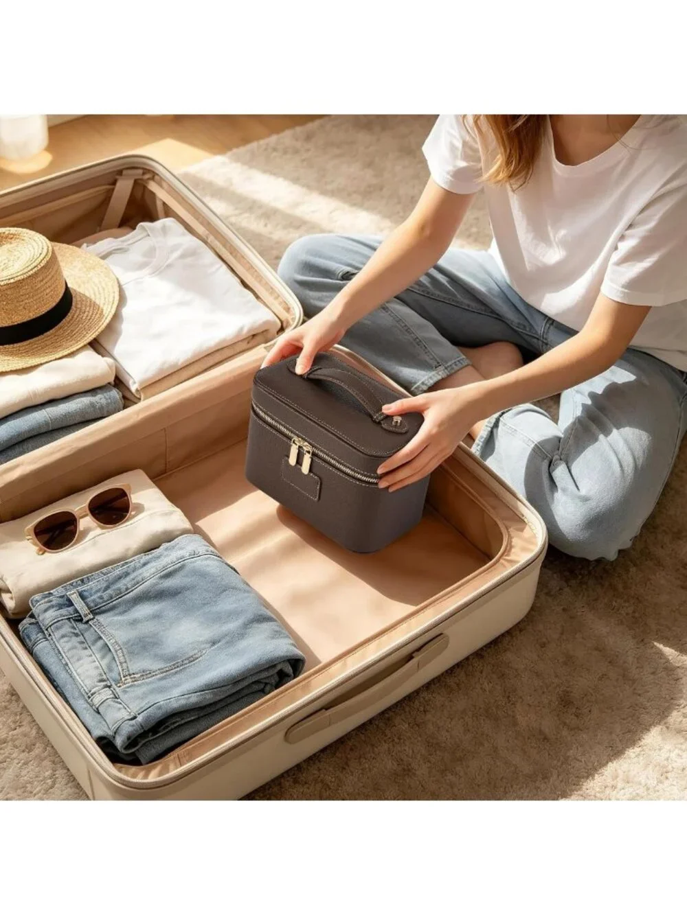 Stylish Waterproof Makeup Bag - Travel Toiletry Organizer with Brush Holder
